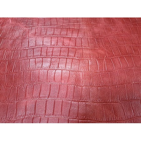 Morceau unique 82x59 - N°1- Crocodile - orange brique - Cuir en Stock