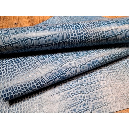 morceau rectangulaire 82x52 cm - nuancé bleu - crocodile - cuirenstock