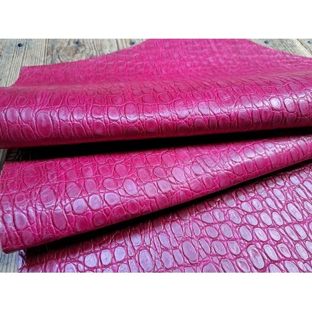 morceau rectangulaire 82x52 cm - rose framboise - crocodile - cuirenstock