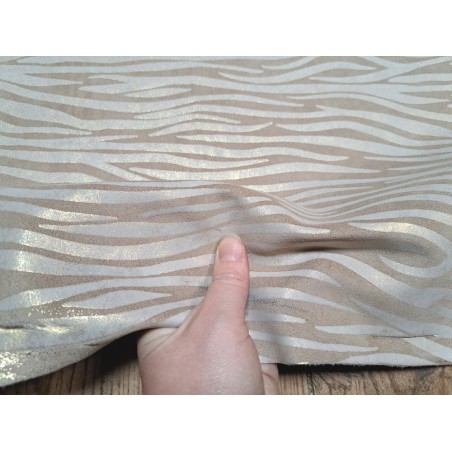 Peau de veau velours - beige/blanc - zébré - maroquinerie - Cuirenstock