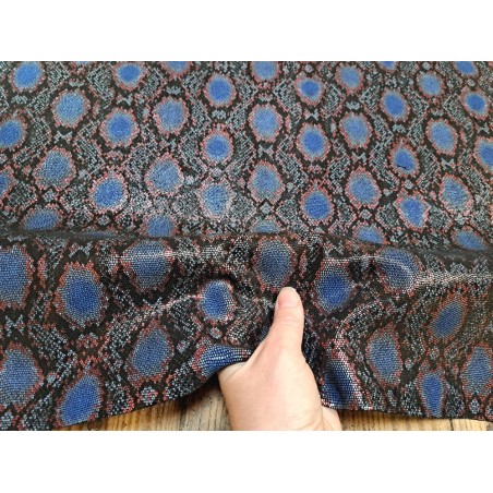 Peau de veau velours - noir/bleu - lézard - maroquinerie - Cuirenstock