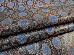 Peau de veau velours - noir/bleu - lézard - maroquinerie - cuirenstock