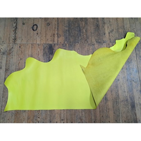 Morceau de cuir de vachette grainée - Jaune citron - Cuir en Stock