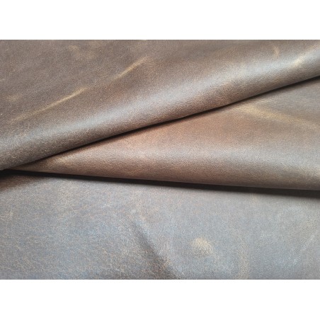 Croûte de cuir de vache tannage végétal cirée brun vieilli