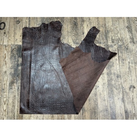 Bande de cuir de veau - effet croco - marron vieilli - maroquinerie - Cuirenstock