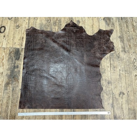 Bande de cuir de veau - effet croco - marron vieilli - maroquinerie - Cuirenstock