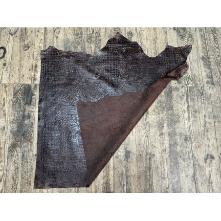 Bande de cuir de veau - effet croco - marron vieilli - maroquinerie - Cuirenstock