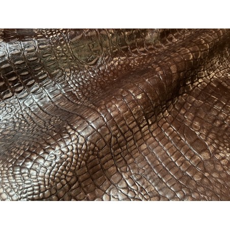 Bande de cuir de veau - effet croco - marron vieilli - maroquinerie - Cuirenstock