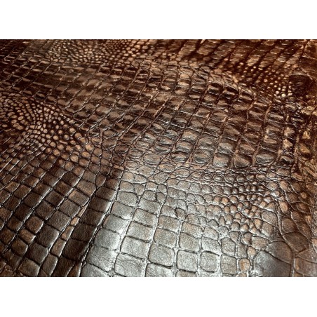 Bande de cuir de veau - effet croco - marron vieilli - maroquinerie - Cuirenstock