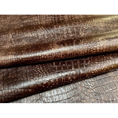 Bande de cuir de veau - effet croco - marron vieilli - maroquinerie - Cuirenstock