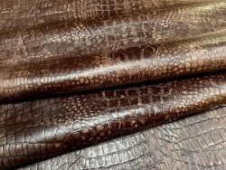 Bande de cuir de veau - effet croco - marron vieilli - maroquinerie - Cuirenstock