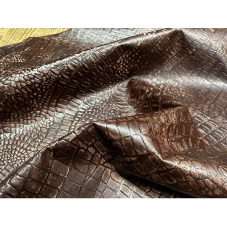 Bande de cuir de veau - effet croco - marron vieilli - maroquinerie - Cuirenstock