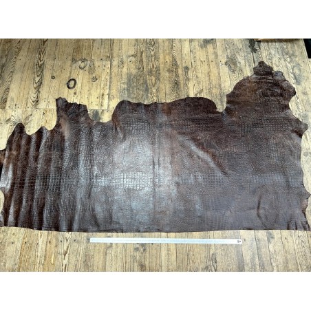 Bande de cuir de veau - effet croco - marron vieilli - maroquinerie - Cuirenstock