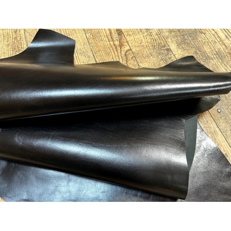 Peau de cuir de veau BOX lisse - tannage ferme - noir - Cuir en stock