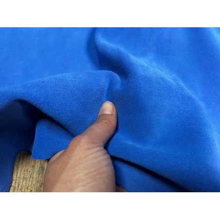 Grande peau de veau velours bleu azur - Cuir en Stock