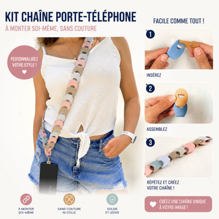 KIT: La chaine porte téléphone à monter soi-même - 5 coloris au choix - Cuir en Stock