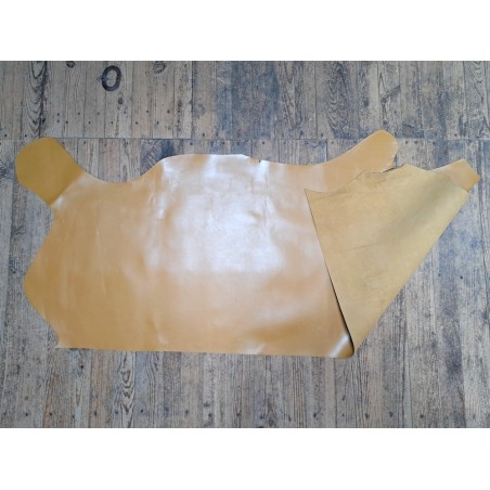 Demi-peau de cuir de veau BOX lisse - tannage ferme - jaune moutarde - Cuir en Stock