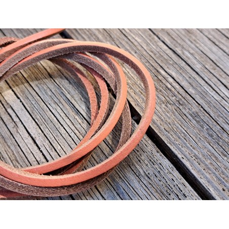 Lacet de cuir carré - 3 mm- Saumon - Cuir en Stock