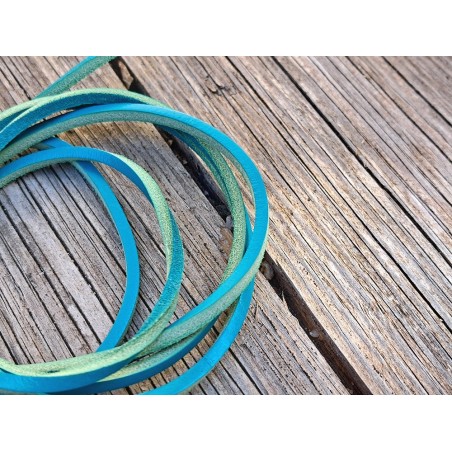 Lacet de cuir carré - 3 mm- Turquoise - Cuir en Stock