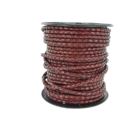 lacet plat tressé rond - 4mm - bijoux - maroquinerie - cuir en stock