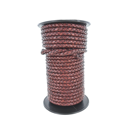 lacet plat tressé rond - 6mm - bijoux - maroquinerie - cuir en stock