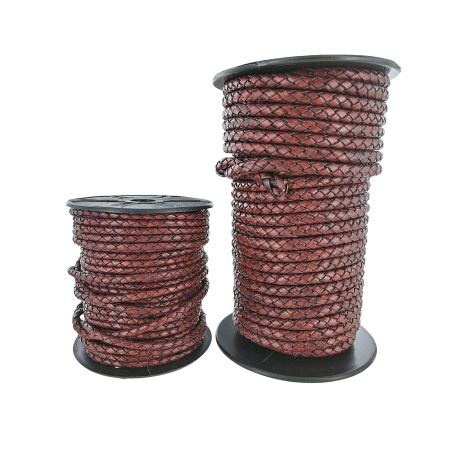 Lacet plat tressé rond - 6 mm - Brun antique - Maroquinerie - Bijoux