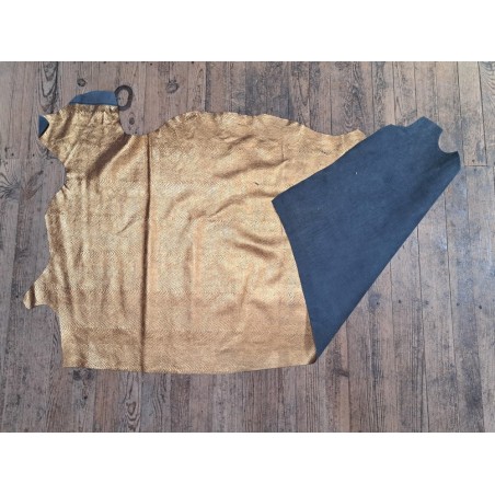 Demi peau de veau métallisé grain serpent - Or jaune - Cuir en Stock