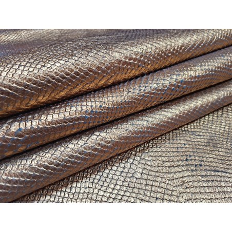 Demi peau de veau métallisé grain serpent - Or jaune - Cuir en Stock