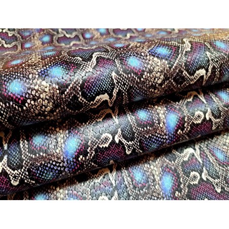 Peau de cuir de chèvre façon serpent - multicolore - maroquinerie - Cuir en Stock