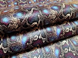 Peau de cuir de chèvre façon serpent - multicolore - maroquinerie - Cuir en Stock