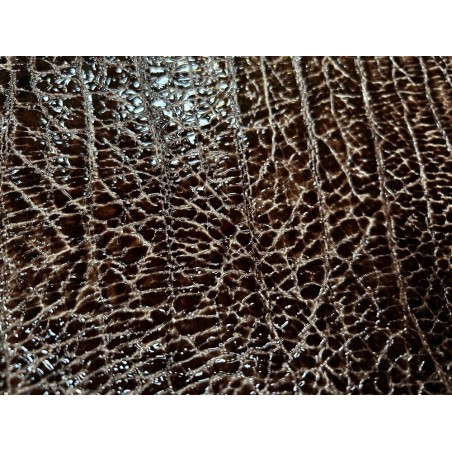 Demi-peau de cuir de veau vernis grain croco  craquelé - Marron - Cuir en Stock