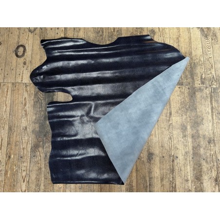 Demi peau de cuir de vachette grain façon serpent - bleu - maroquinerie - Cuirenstock