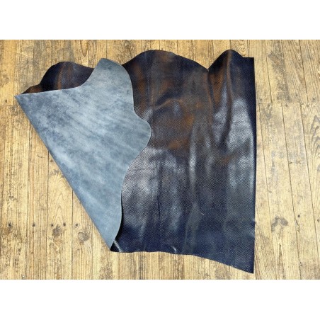 Demi peau de cuir de vachette grain façon serpent - bleu - maroquinerie - Cuirenstock