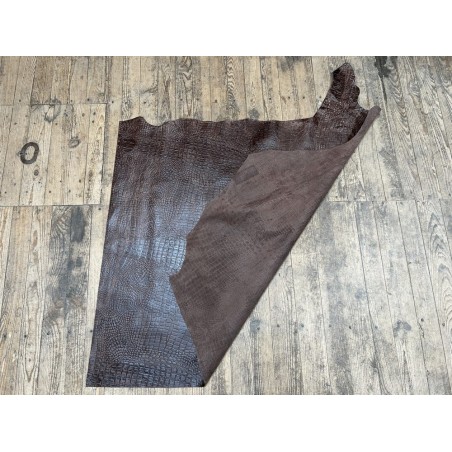 Bande de cuir de veau - effet croco - marron vieilli - maroquinerie - Cuirenstock