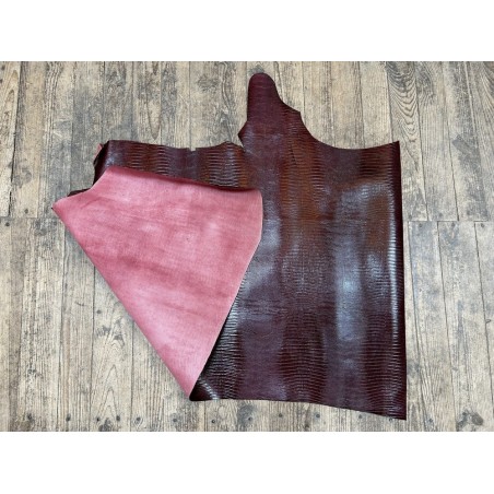 Demi peau de cuir de veau grain façon lézard bordeaux - maroquinerie - cuirenstock