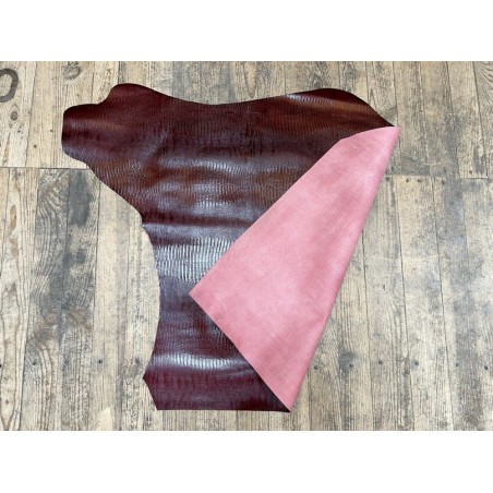 Demi peau de cuir de veau grain façon lézard bordeaux - maroquinerie - cuirenstock