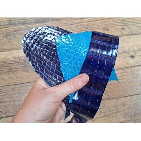 Lot de 3 morceaux de cuir de crocodile véritable - Bleu