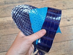 Lot de 3 morceaux de cuir de crocodile véritable - Bleu