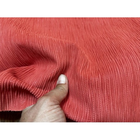 Peau de veau velours grain bambou - ROUGE CORAIL - Cuir en Stock
