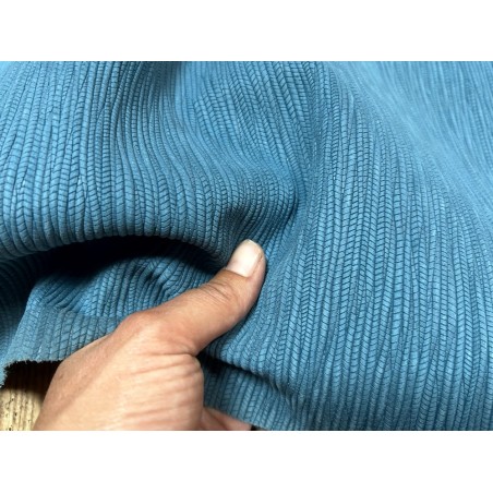 Peau de veau velours grain bambou - BLEU ORAGE - Cuir en Stock