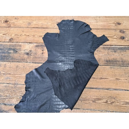 peau de cuir de mouton - crocodile - noir - maroquinerie - Cuir en stock