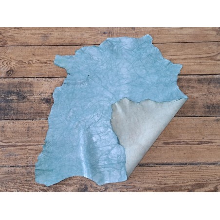 Peau d'agneau métallisé effet froissé - Bleu - Cuir en Stock
