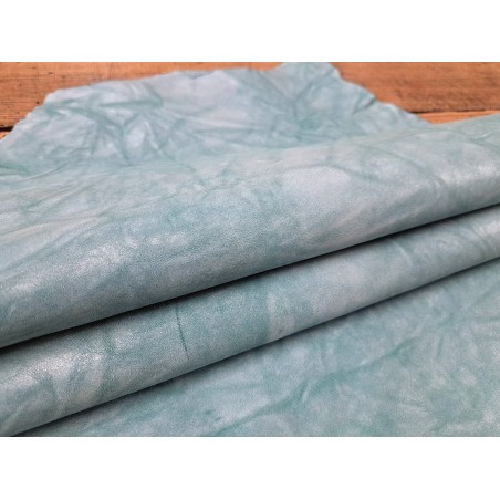 peau de cuir d'agneau métallisée - froissé - bleu - maroquinerie - Cuir en stock