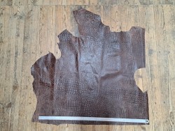 Morceau de cuir de veau grain crocodile effet vieilli - Marron - A