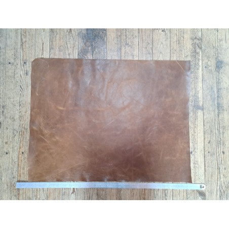 Morceau de cuir de vachette pullup ciré - Brun - A