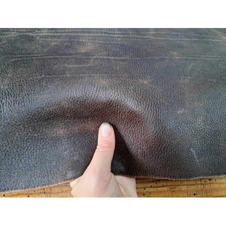Bande de collet tannage végétal lisse - Noir mat - Cuir en Stock