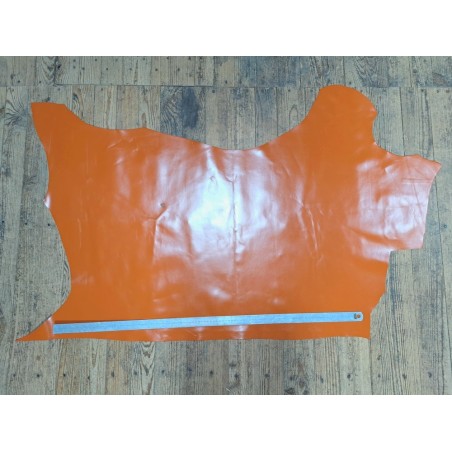 Morceau de cuir de vache lisse satiné - Orange - Cuir en stock