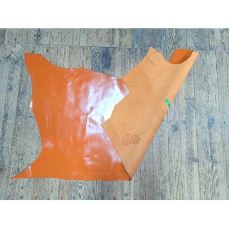 Morceau de cuir de vache lisse satiné - Orange - Cuir en stock