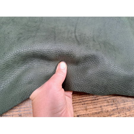 Bande de cuir de vache grainée nuancé - kaki - Cuir en Stock