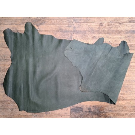 Bande de cuir de vache grainée nuancé - kaki - Cuir en Stock
